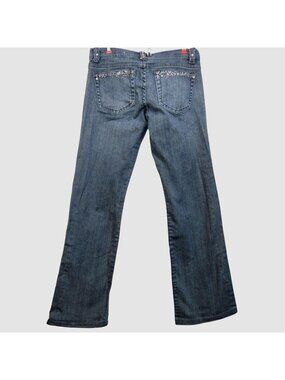 Harolds Womens Embellished Denim Jeans Size 2 Medium Wash Rhinestone Pocket Acce